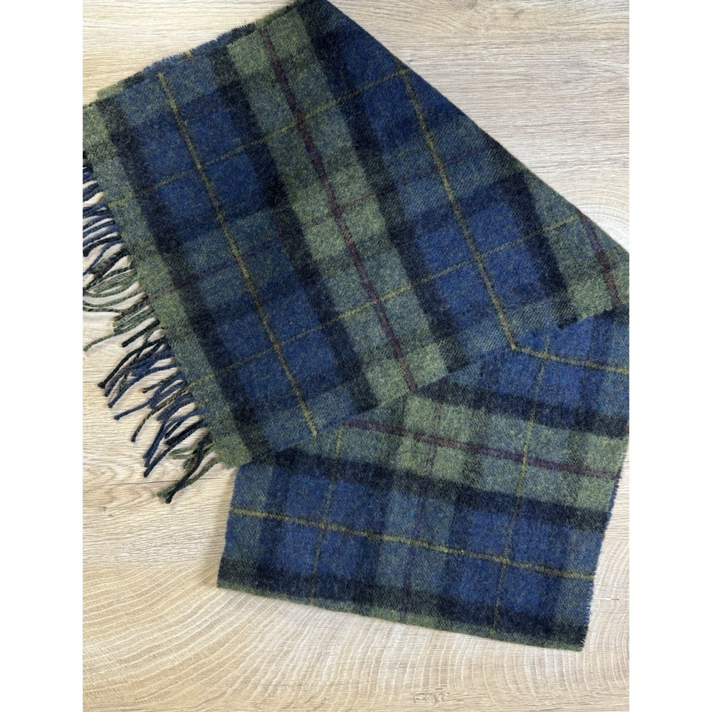 Liberty London 100% Lambswool Scarf Made In Scotland Plaid Fringe  Blue/Green